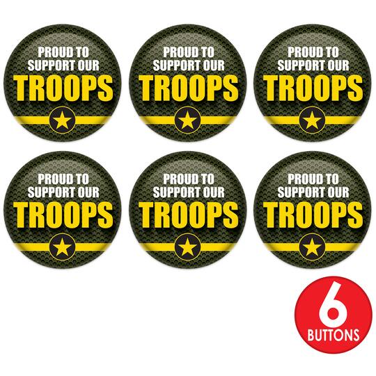 Beistle 2" Green & Yellow Proud To Support Our Troops Buttons, 6ct.